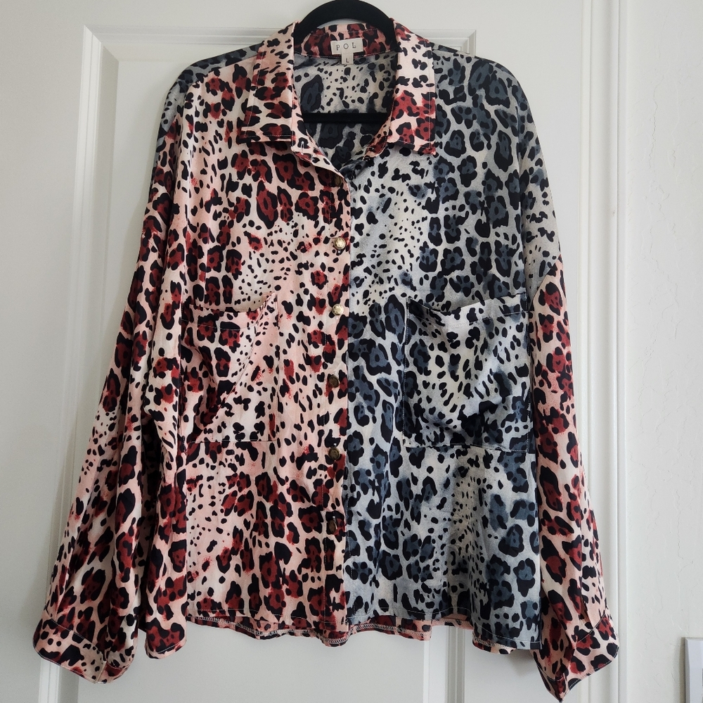 POL Red and Black Long Sleeve Button Down Shirt